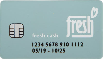 Die Kasse „fresh“-Karte ist hellblau und auf der Vorderseite sind Chip, Kartennummer und Ablaufdatum abgebildet.