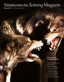 Zwei knurrende Wölfe stehen sich auf dem Cover des Süddeutsche Zeitung Magazins aggressiv gegenüber.
