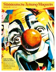 Die Titelseite zeigt eine bunte Nahaufnahme des Gesichts eines Clowns mit einer großen roten Nase.