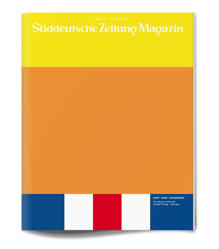 Umschlag des Süddeutsche Zeitung Magazins mit orange, gelb und den Farben der französischen Flagge am unteren Rand.