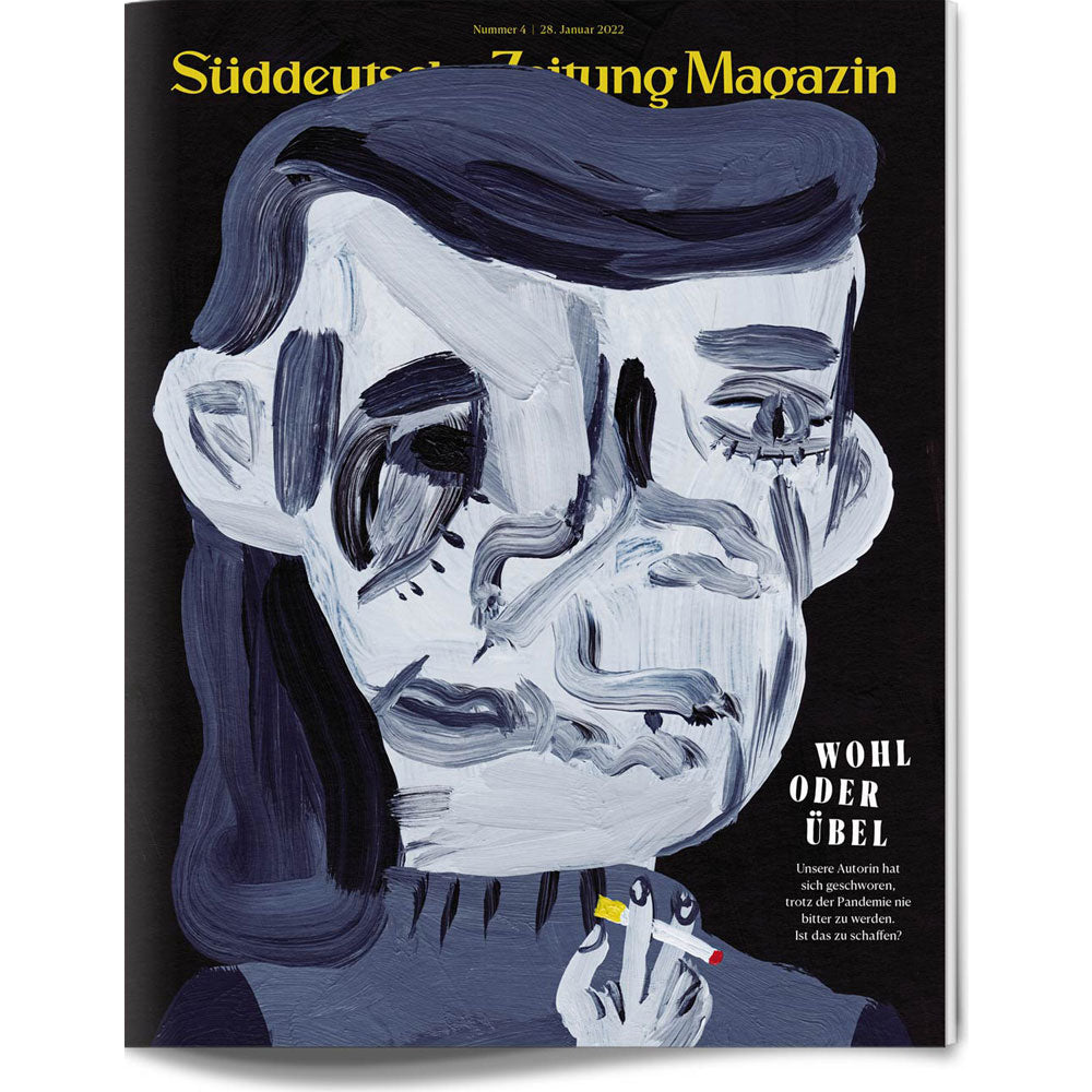 Abstraktes Gemälde einer Person mit verzerrtem Gesicht auf der Titelseite des Süddeutsche Zeitung Magazins.