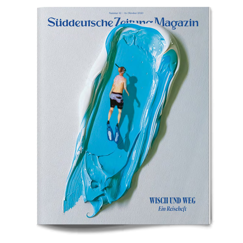 Auf dem Titelblatt des Süddeutsche Zeitung Magazins scheint ein Schwimmer in blauer Farbe zu schwimmen.