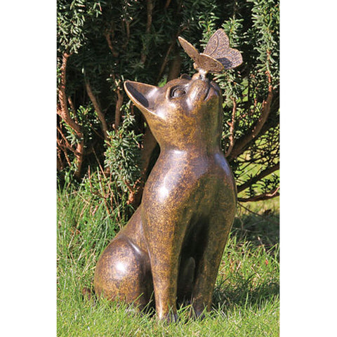 Gartenskulptur &quot;Katze mit Schmetterling&quot;, Bronze - Bild 1