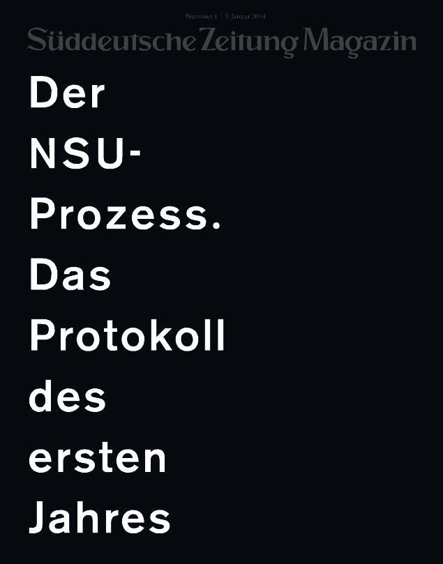 Schwarzer Einband mit großer weißer deutscher Schrift: Der NSU-Prozess. Das Protokoll des ersten Jahres.